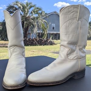 Justin Pearl leather cowboy boots Roper Western pull on white 6